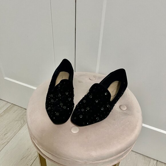Donald J. Pliner Shoes - Donald J. Pliner Black Velvet Beaded Loafers Size 8